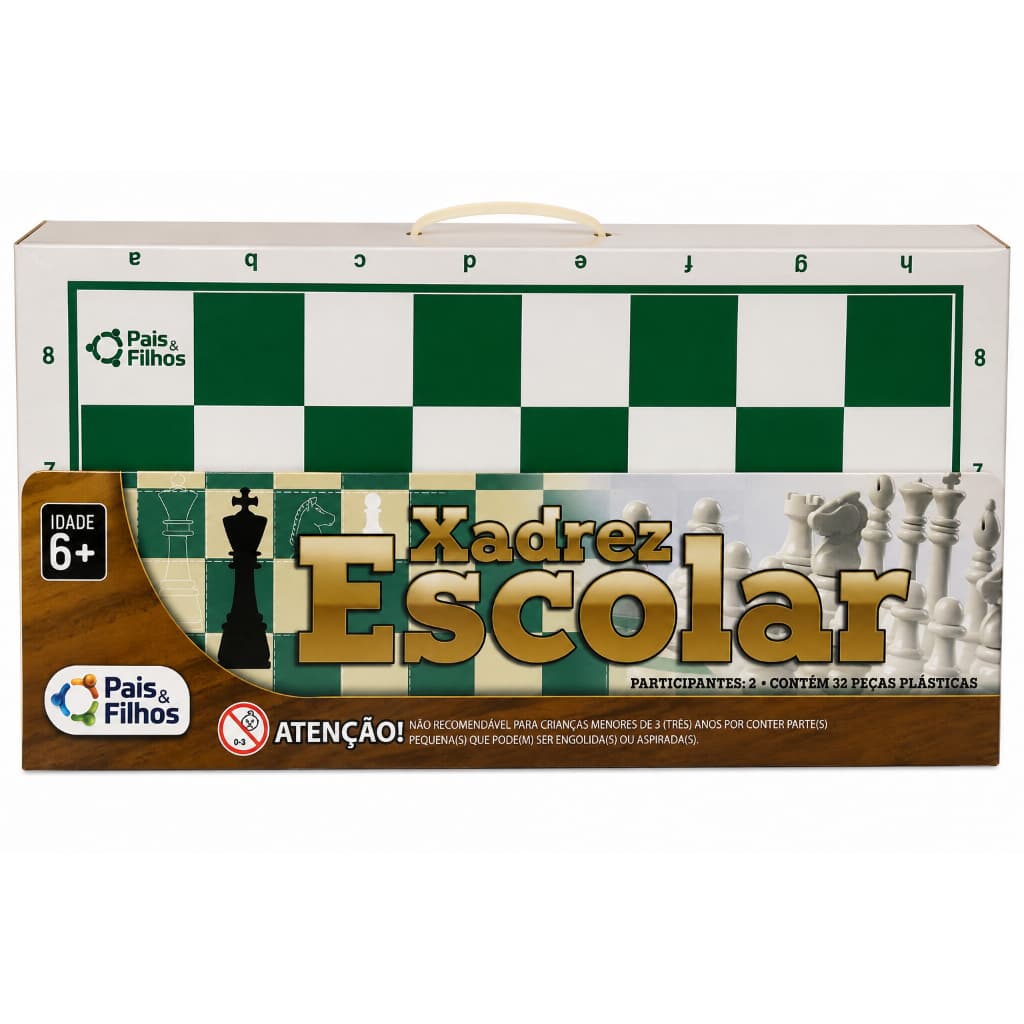 Jogo Xadrez Escolar Tabuleiro e 32 Peças Plásticas – Pais & Filhos