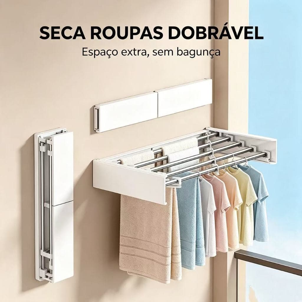 Varal retrátil em alumínio espacial, fixo na parede, dobrável, para apartamentos pequenos secar roupas toalhas sapatos