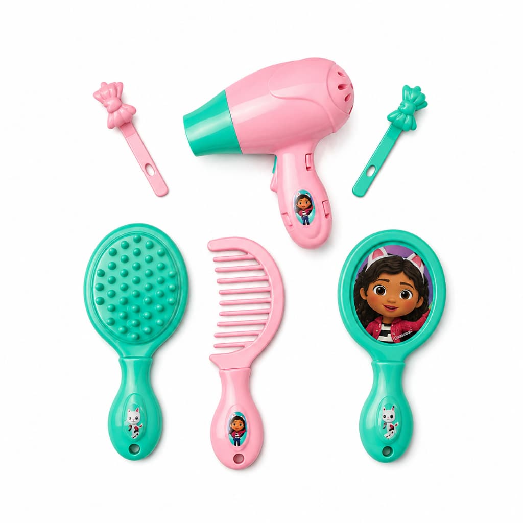 Kit Beauty Salão De Beleza Infantil A Casa Mágica Da Gabby Bambola Original DreamWorks Com Secador De Brinquedo Escova