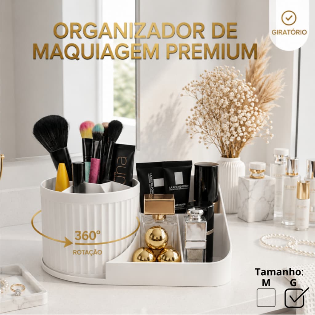 Organizador de Maquiagem Grande Giratório 360° Porta Pincel Perfume Cosmético Penteadeira