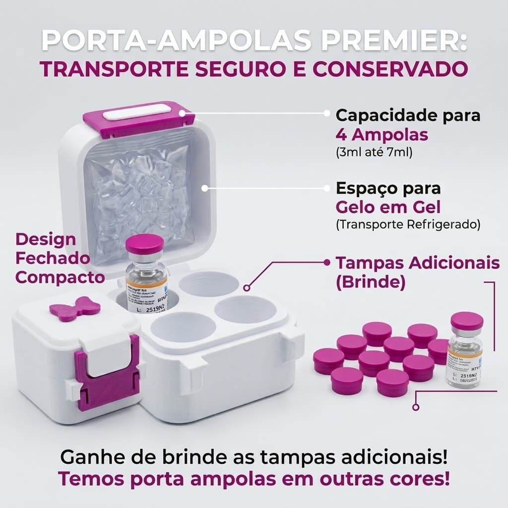 Organizador Frasco Porta Ampola Cabe 4 de até 7ml Grande - Espaço p/ Gelo p/ Geladeira Transporte