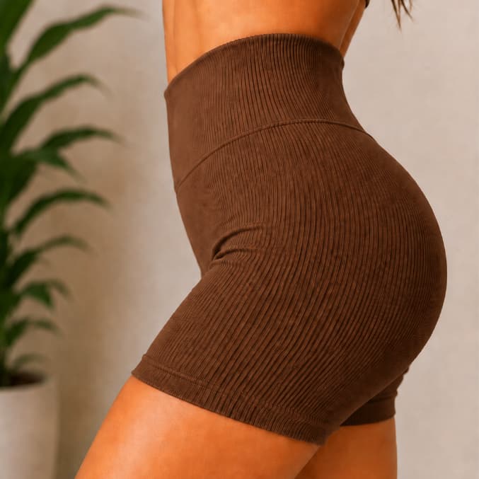 Short Feminino Anarruga Canelado Com Costura Cintura Alta