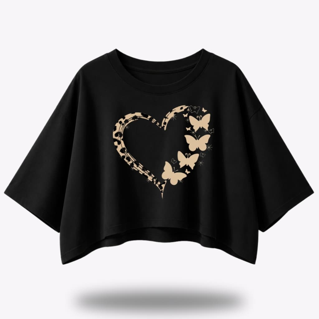 Cropped Feminino Oversized Estampado Coração Camisets Feminina T-shirt Moda Feminina Para Mulheres