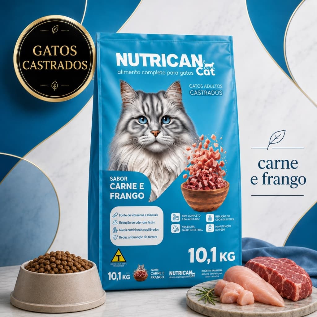 Ração Para Gato Castrado Adulto 10,1kg Sabor Carne Frango 28g Proteína Sem Corante Artifiical