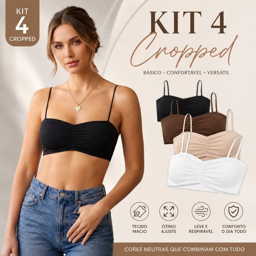 Kit 4 Cropped Suplex Feminino Alça Fina Blogueira Croped Top Faixa Academia Simples Verão Praia