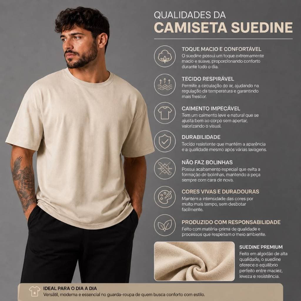 Camiseta Oversized Masculina Streetwear Algodão Básica Estilo Urbano Confortável