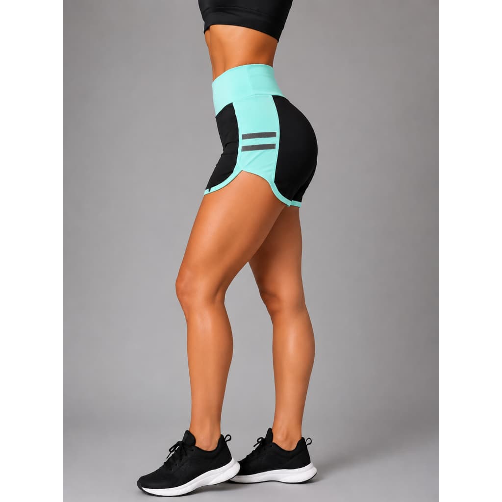Short Fitness Feminino Academia Bicolor com Detalhes Laterais Esportivo