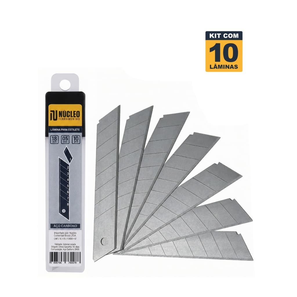 Kit com 10 Lâminas de 18mm Profissional para Estilete Largo