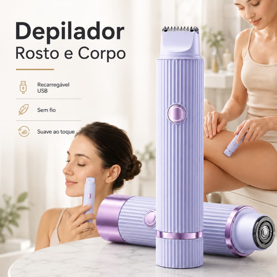 Depilador Elétrico Recarregável Feminino e Masculino Aparador Dupla Lâmina Bivolt