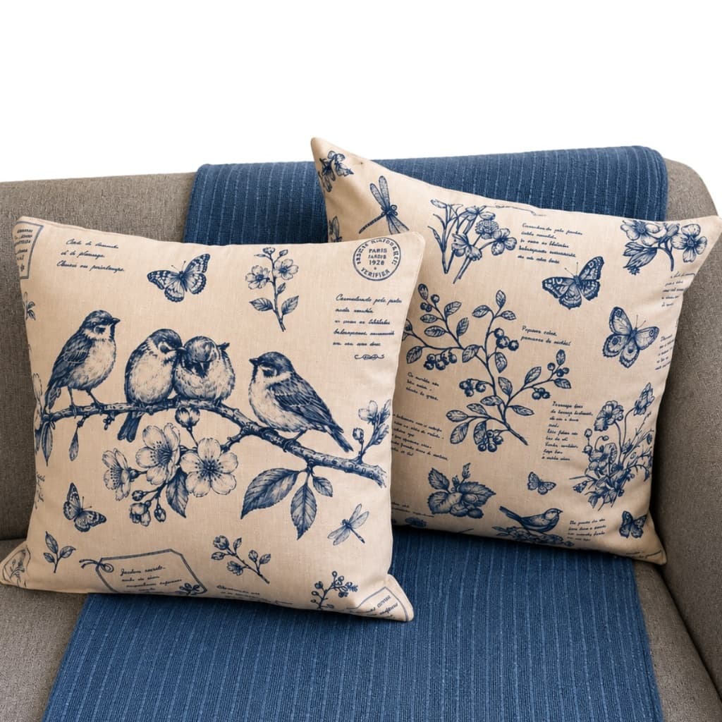 Manta para sofá Decorativa Azul + 2 Capas Almofada Linho Premium