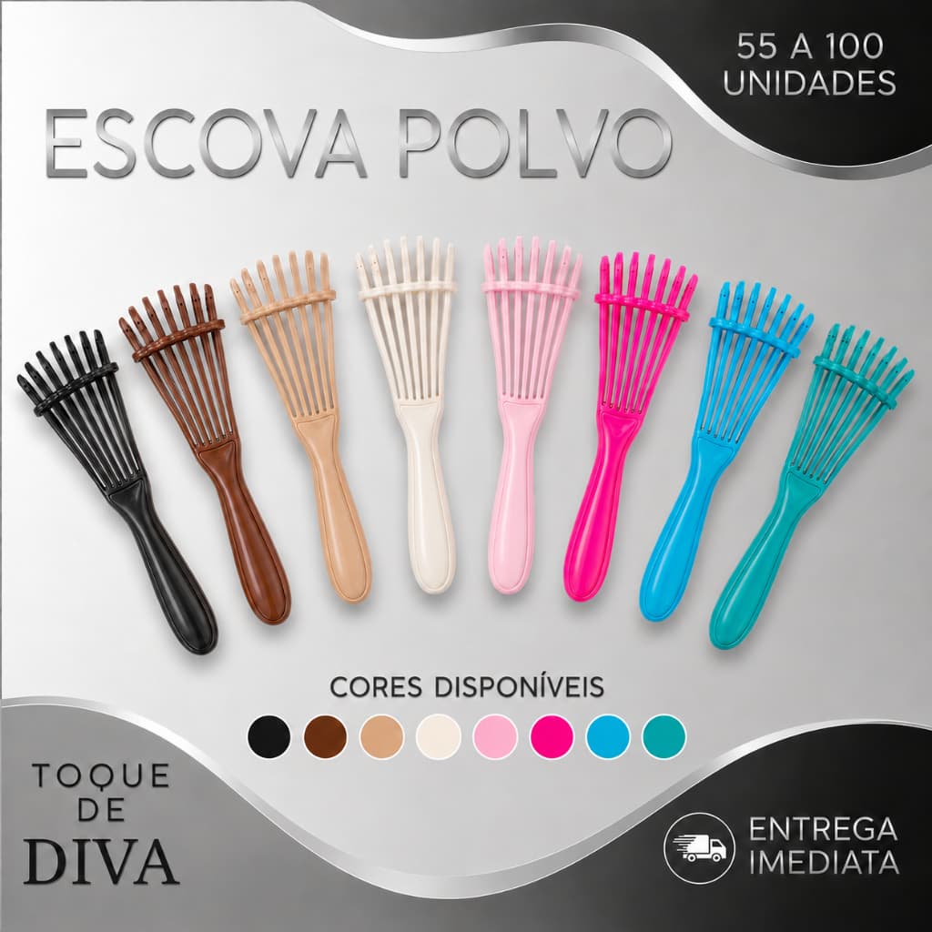 Kit 55 a 100 Escova Polvo Modeladora Desembaraçadora Fitagem Definição Cachos Cabelo Cacheado Pente Antifrizz