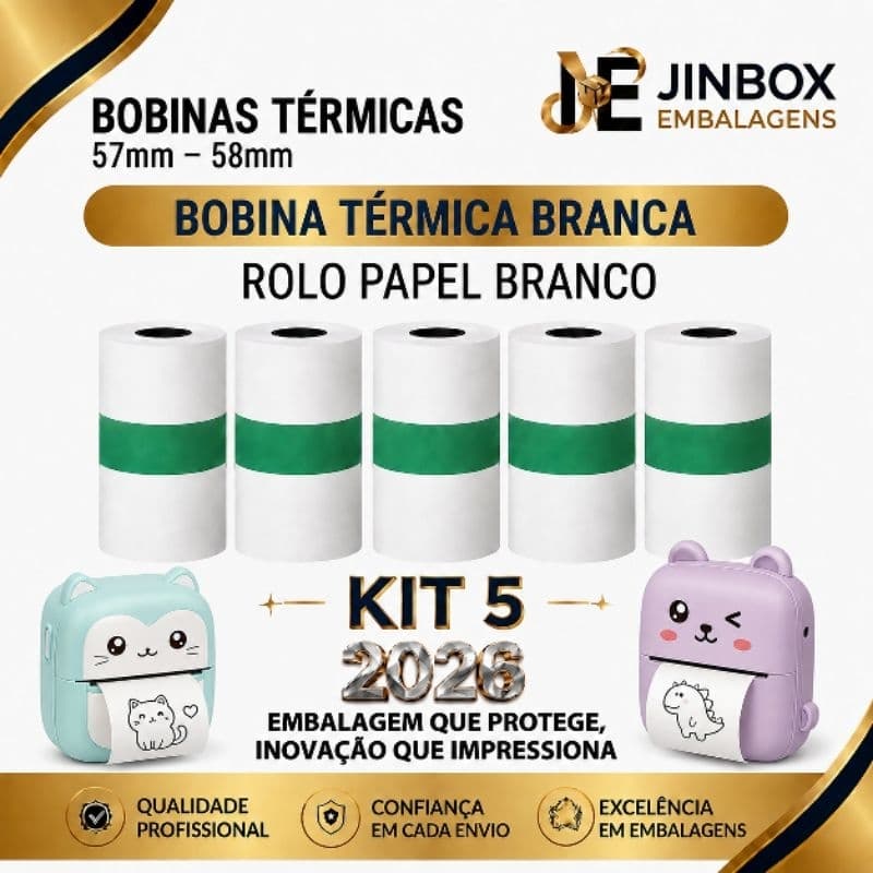 5 Rolo De Papel Térmico branco 57mm-58mm Refil Serve Para Mini Impressora Infantil Portátil Câmera infantil e Maquininha
