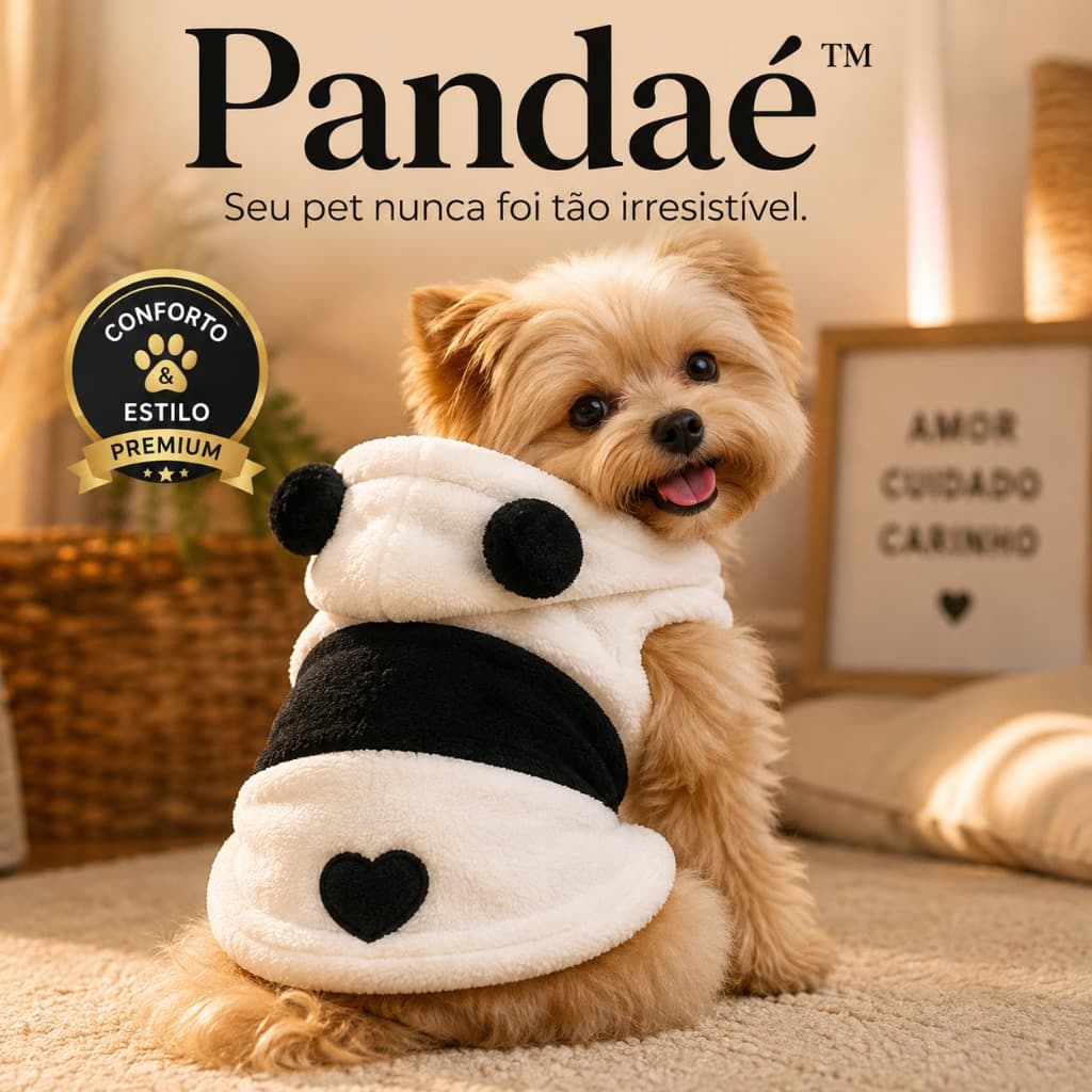 Roupa Pet Pandaé™ Para Cachorro Pequeno e Gato | Macacão Panda Fofo, Confortável e Quentinho