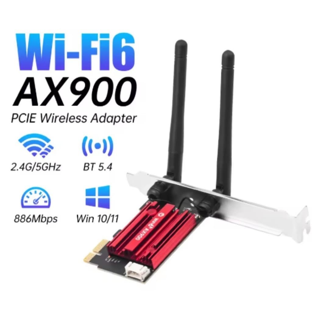 Placa de rede sem fio WiFi 6 AX900 PCIE Adaptador Wi-Fi Bluetooth 5.4 802.11AX 2.4G/5GHz 900Mbps para desktop