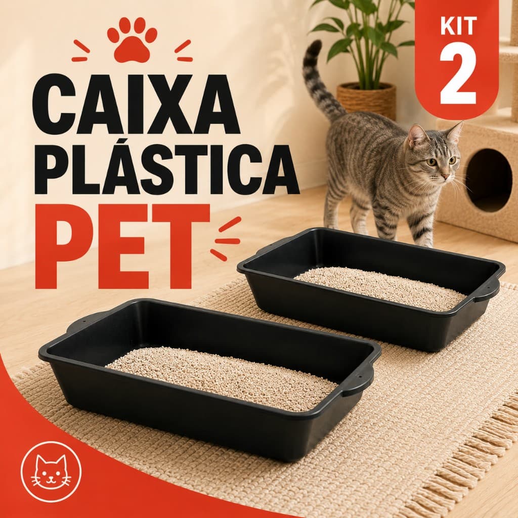 Kit 2 Caixa de Areia para Gatos Bandeja Sanitária Grande Reforçada