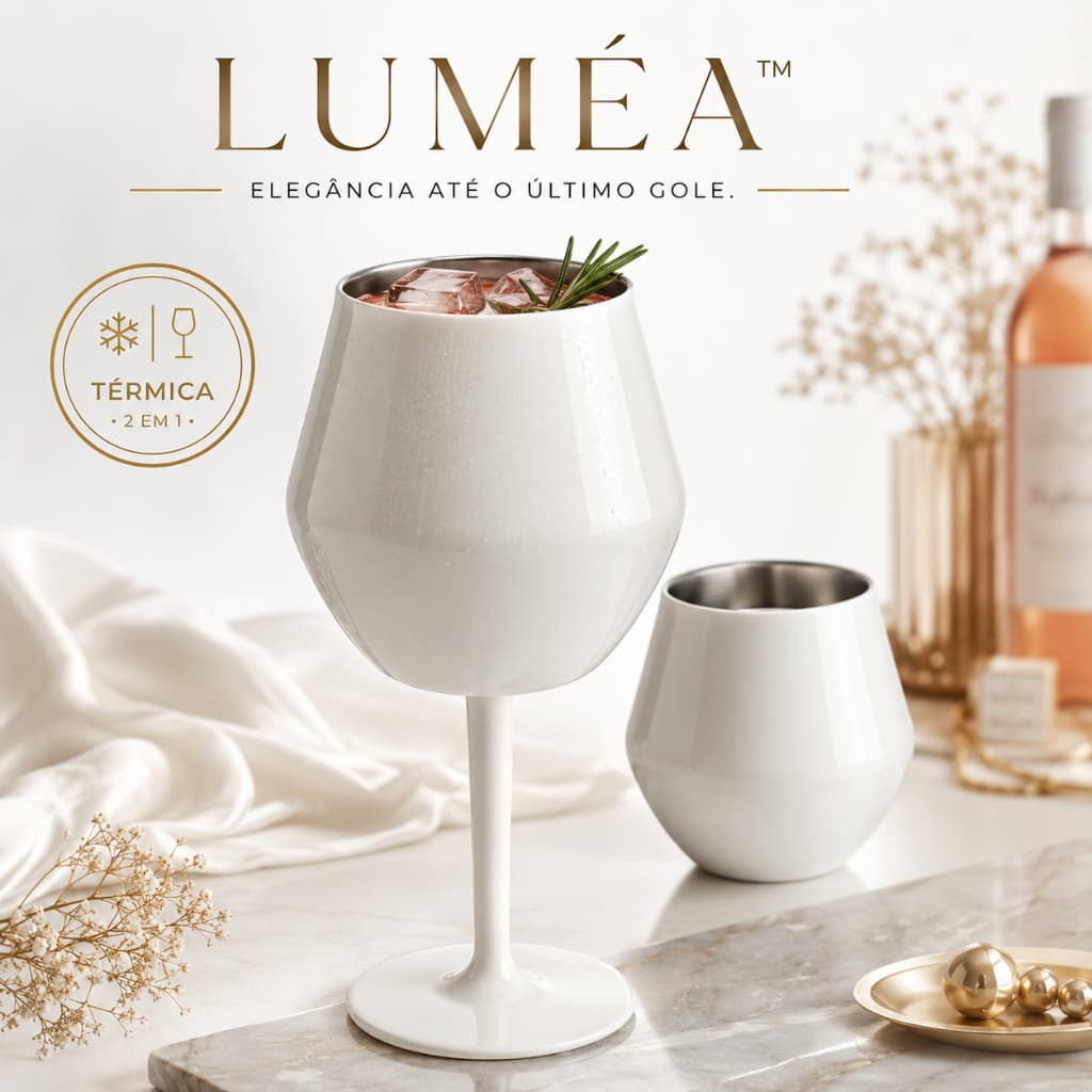 LUMÉA™ – Taça Térmica Premium 2 em 1 de Aço Inox com Haste Removível | Elegância e Temperatura Perfeita em Cada Gole
