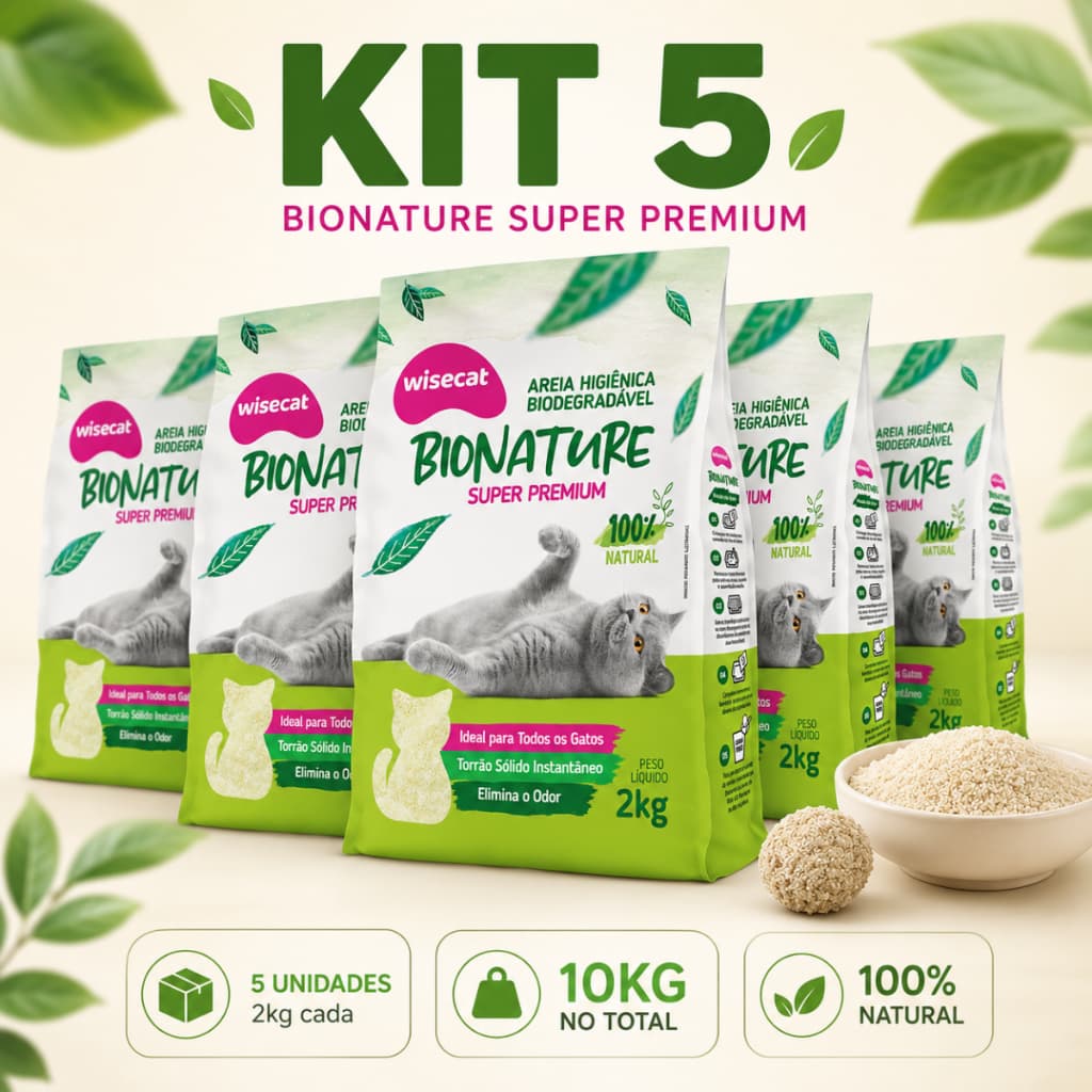 Kit 5 Areia Sanitária De Mandioca Granulado Para Gatos Biodegradável Wisecat