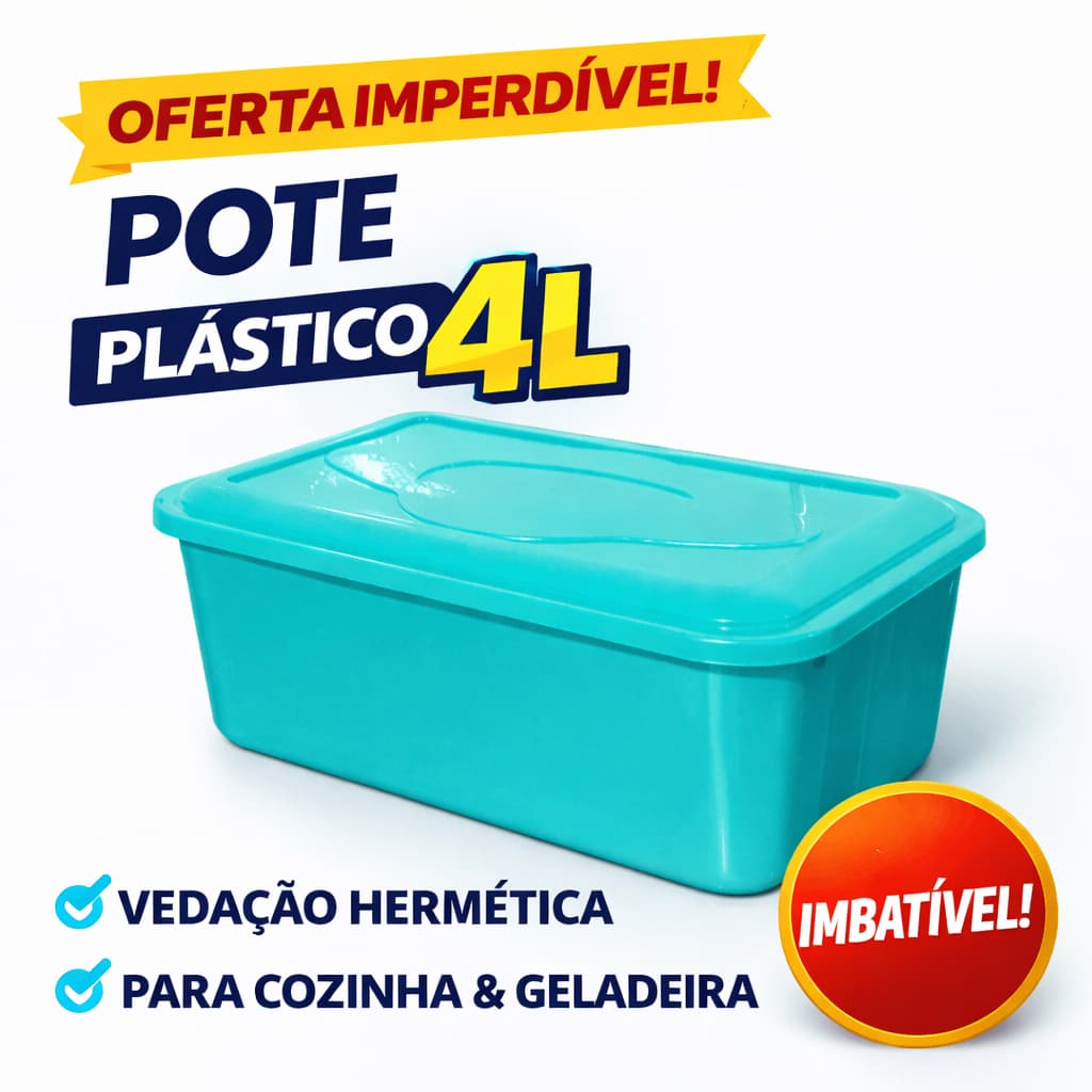 Pote Hermético 4L com Tampa Não Vaza Organizador de Alimentos para Cozinha Geladeira Freezer