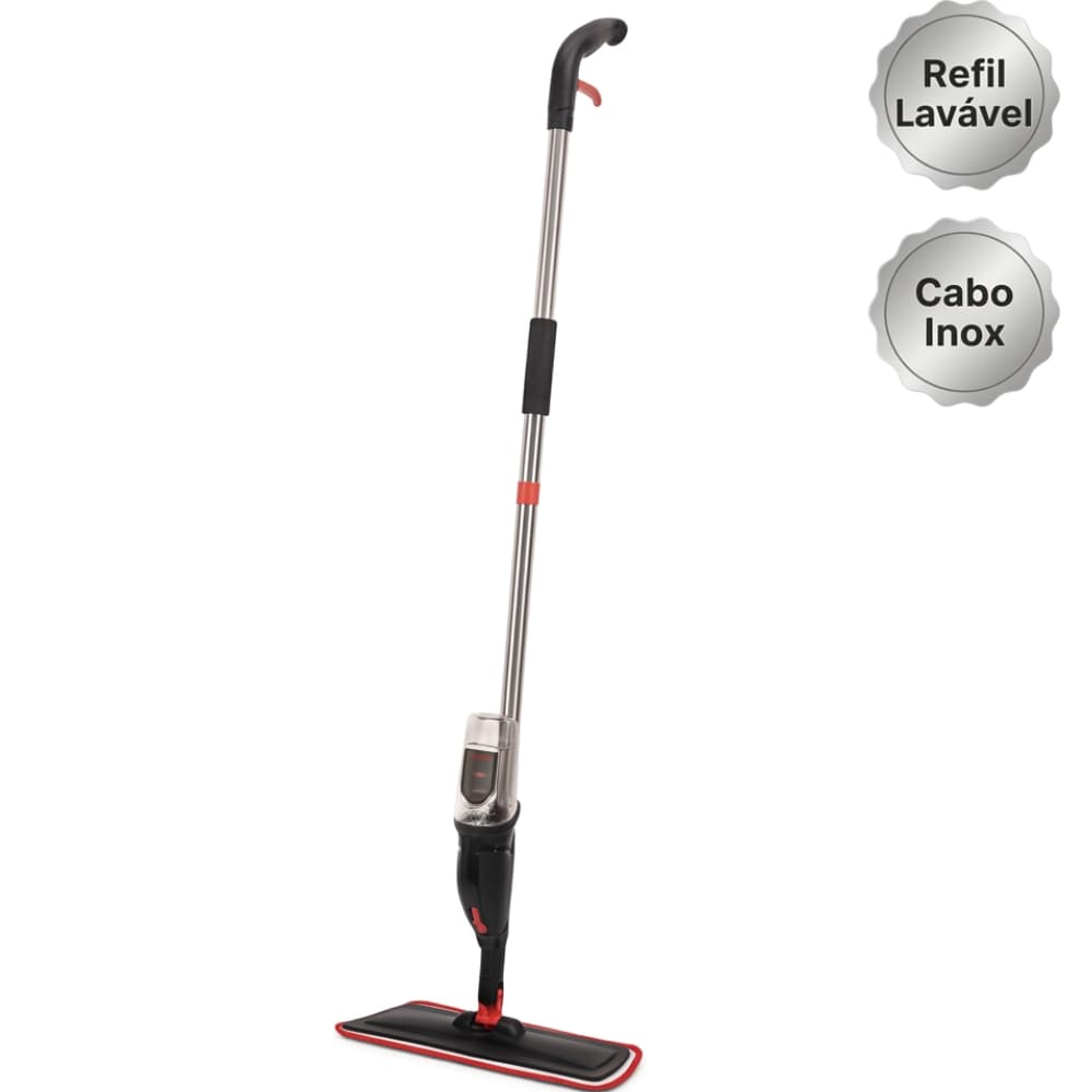 Mop Spray Vassoura Magica Com Reservatorio 380ml Cabo Aco Inox Pano Microfibra Lavavel Esfregao Limpeza Rapida Facil