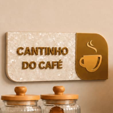 Placa Identificação Sinalização Cantinho Do Café Em Acrílico Marmorizado Luxuosa
