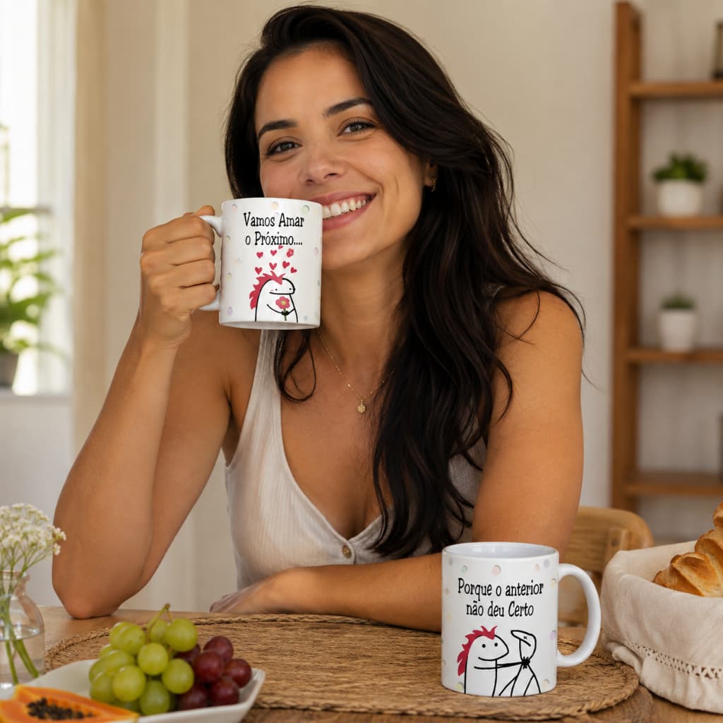 Caneca Porcelana 325ml Flork Divertida Vamos Amar o Próximo