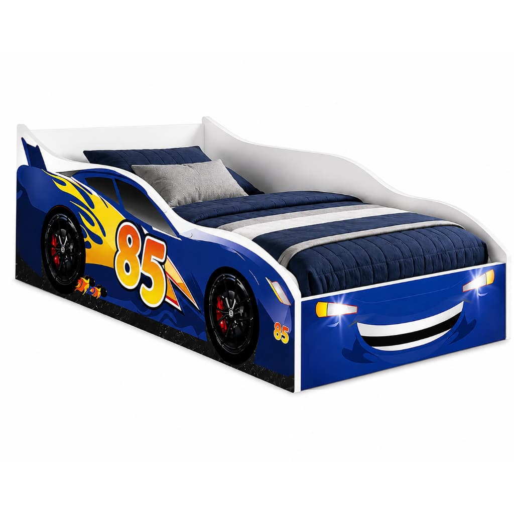 Cama Infantil Cama Carro McQueen Azul Com Colchão Incluso Para Quarto Juvenil Feito Em MDF Resistente Grade Proteção