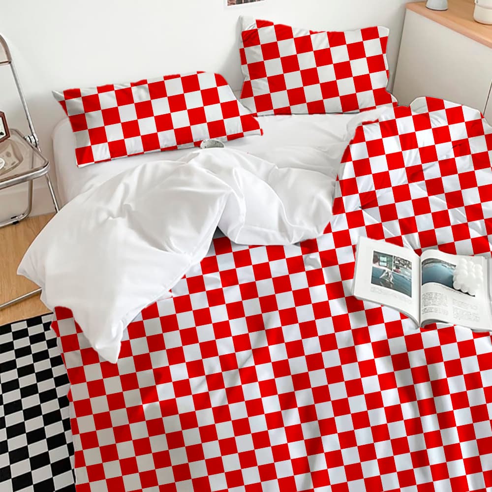 EdredomXadrez Vermelho - Edredom Xadrez - Edredom Aconchegante Xadrez Vermelho com Branco