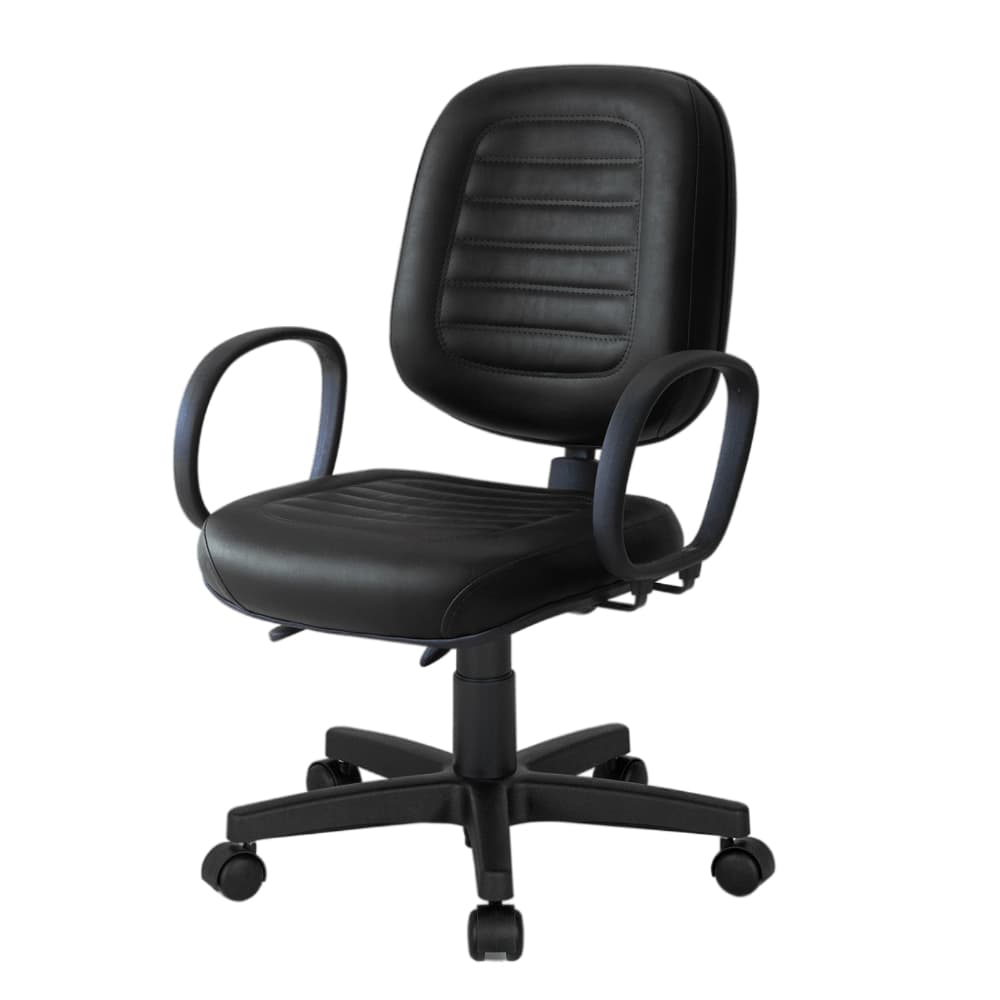 Cadeira Diretor Giratória para Escritório Ergonômica Back System Regulagem NR17 Braços Fixo Belluno Couro Sintético