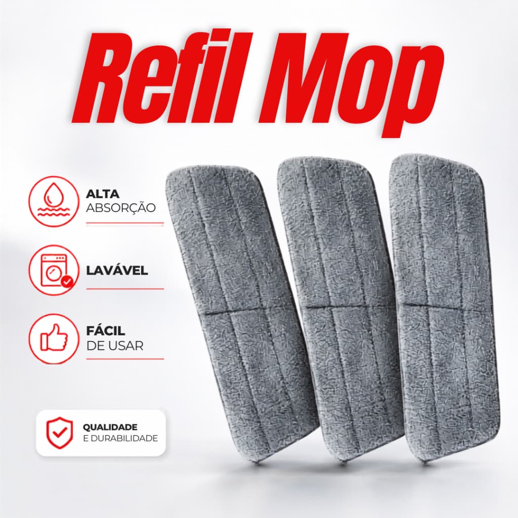 Refil Mop Spray Limpeza Para Esfregão Microfibra Lavável