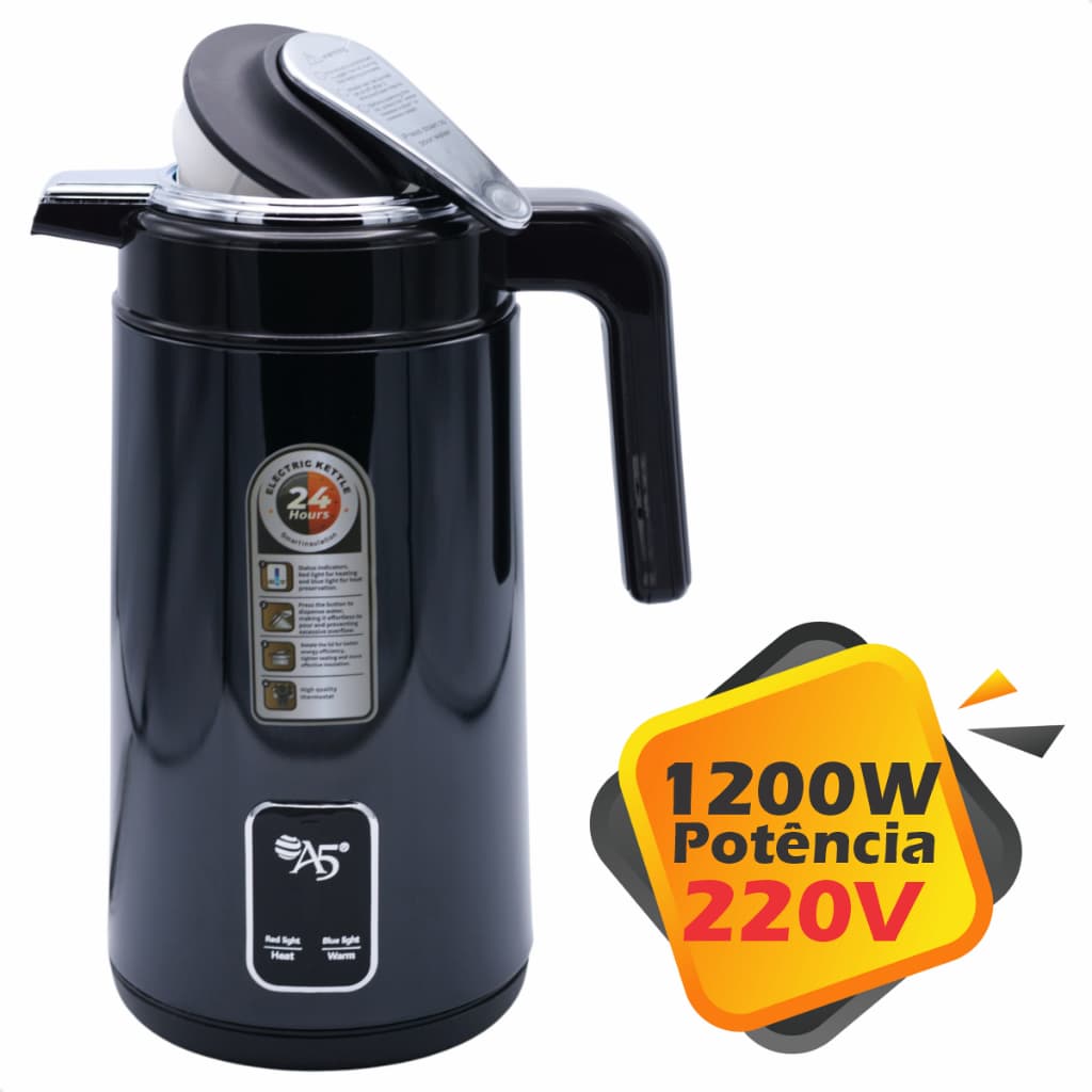 Chaleira Térmica Elétrica Inox Jarra Água Quente 24h Utensilio de Cozinha 1,7 Litros 1200W 220V