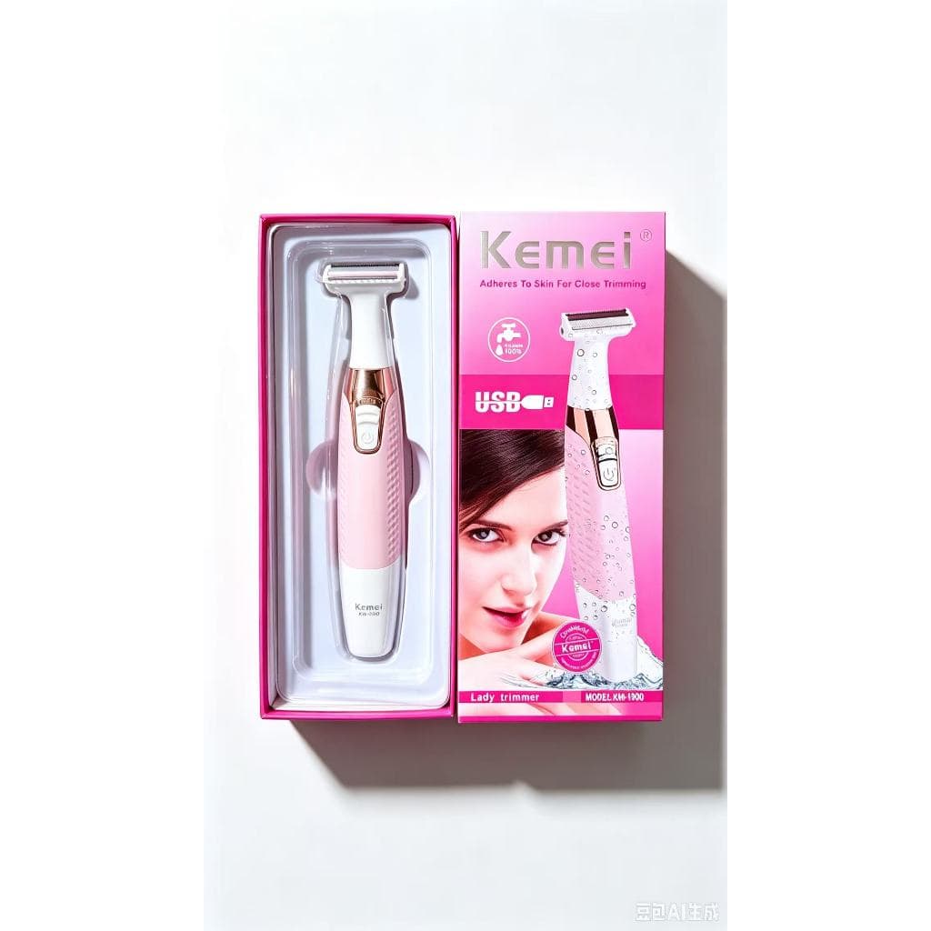 Aparador Feminino Kemei KM-1900 Recarregável USB, Lavável, Depilação para Sobrancelhas, Axilas, Pernas e Rosto