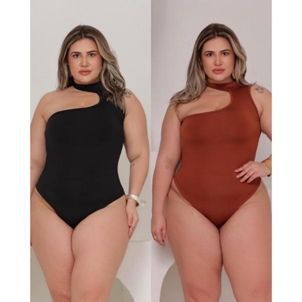 Kit 2 Body Feminino Mula Manca Um Ombro Só Plus Size Gola Alta Suplex  Premium Forrado Modelador