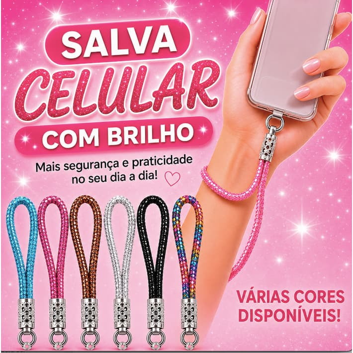 Salva Celular com Brilho Cordão Alça Pulso para Celular Anti-Perda Resistente Cordinha Universal para Smartphone