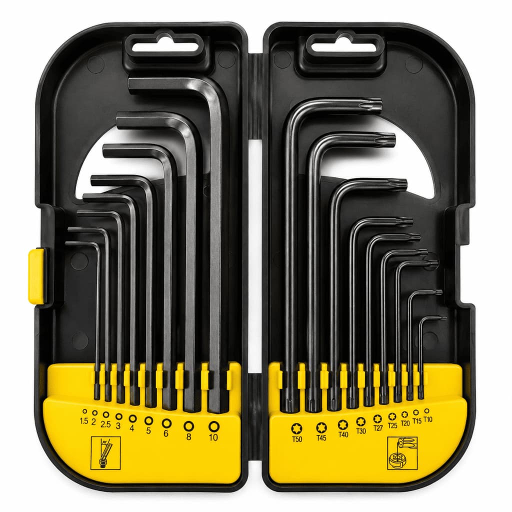 Jogo de Chaves Allen Hexagonais e Torx 18 Peças Extra Longas Tipo L Titanium Platina