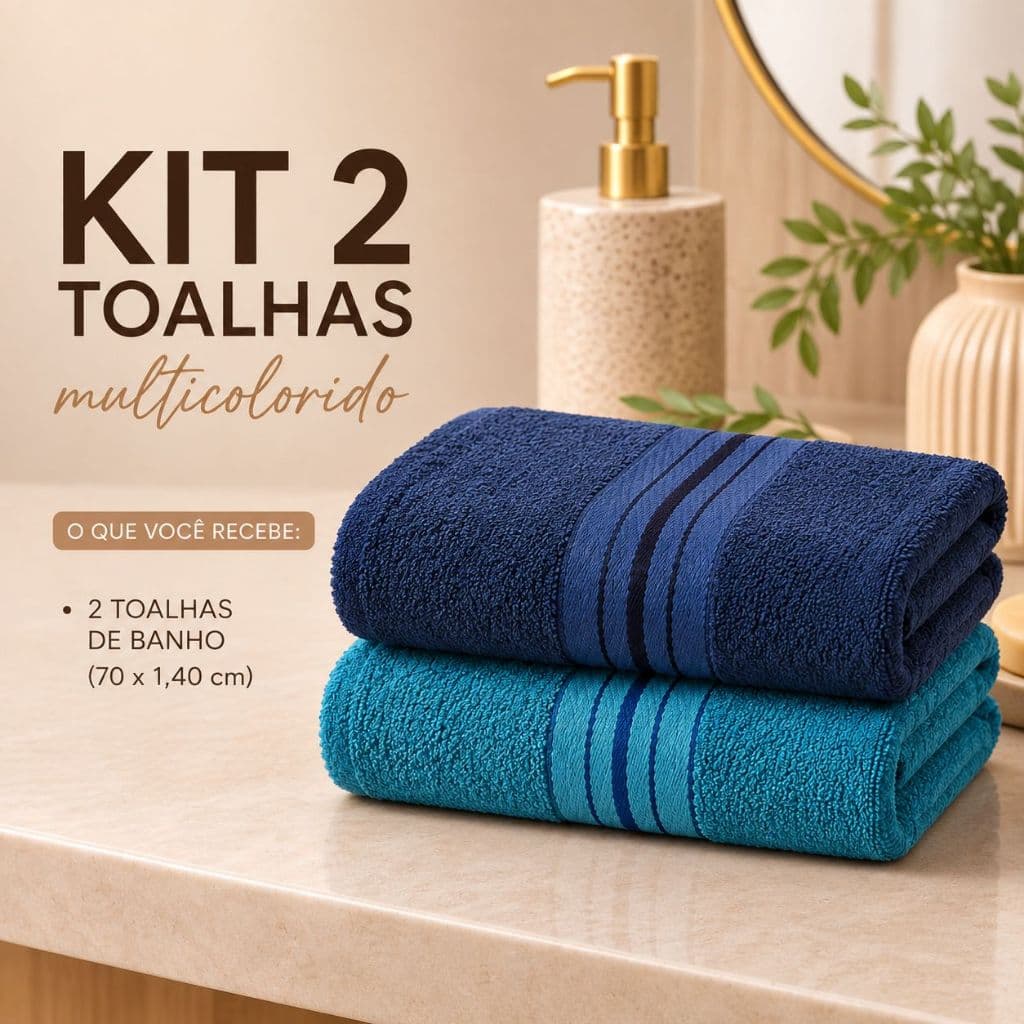 Kit 2 Toalha de Corpo Listras Macia Grande Alta Absorção Diário Confortável Banheiro Grossa Secagem Rápida