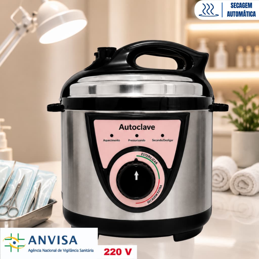 Autoclave LunaSlim Rosa 5L Esterilizador Secagem Automático C/ Anvisa 220V Profissional  Manicure Estética
