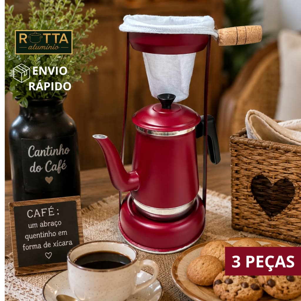 KIT MANCEBO BULE N8 1,35L VINHO FOSCO CABO DE BAQUELITE E COADOR DE CAFÉ SUPORTE VELADOR PASSADOR DE CAFÉ, VINTAGE,