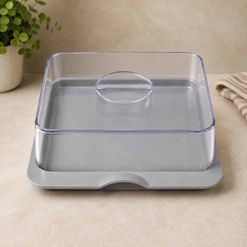 Porta Frios Duplo com Tampa Transparente Cinza Empilhável Organizador para Queijo Presunto Frios Geladeira