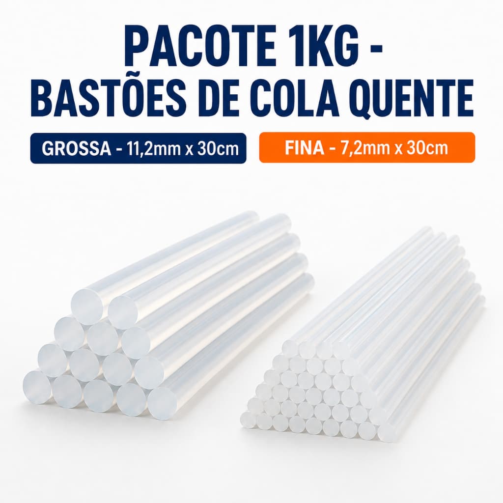 Bastão Cola Quente Refil Transparente 30cm Fina 7mm ou Grossa 11mm Pacote 1kg LeoArte