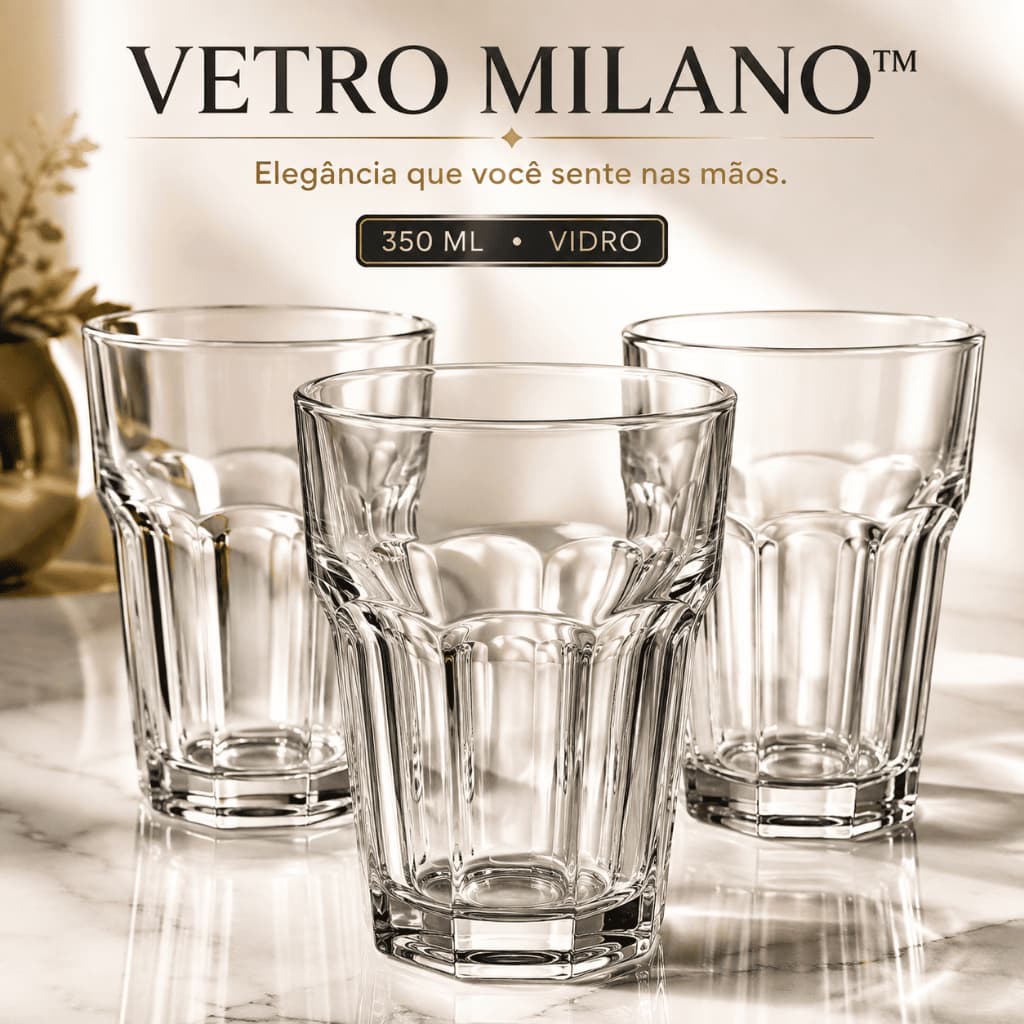 Jogo de Copos de Vidro 350ml | Conjunto 3, 6 ou 12 Copos para Água, Suco, Refrigerante e Drinks