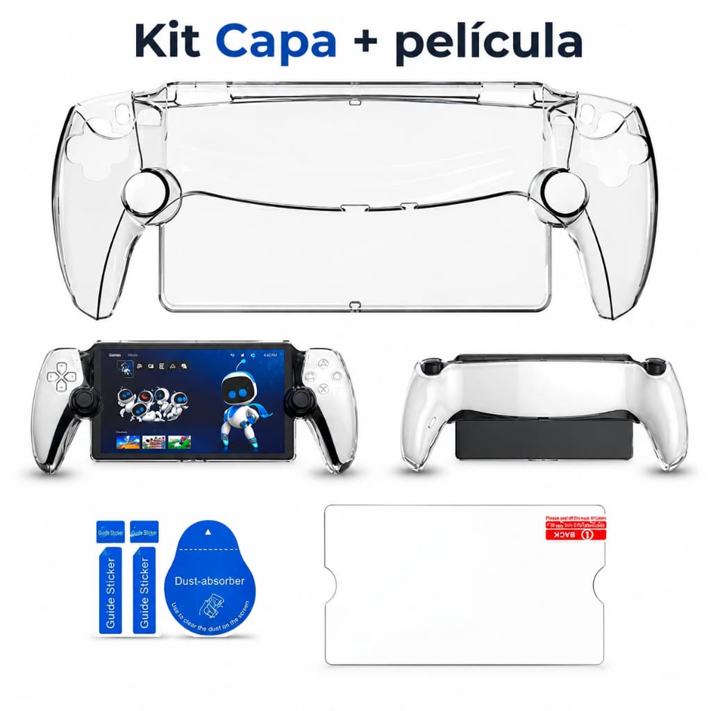 Kit Capa Case Proteção Para Ps Portal Playstation Premium Transparente Acrilíco + Película De Vidro