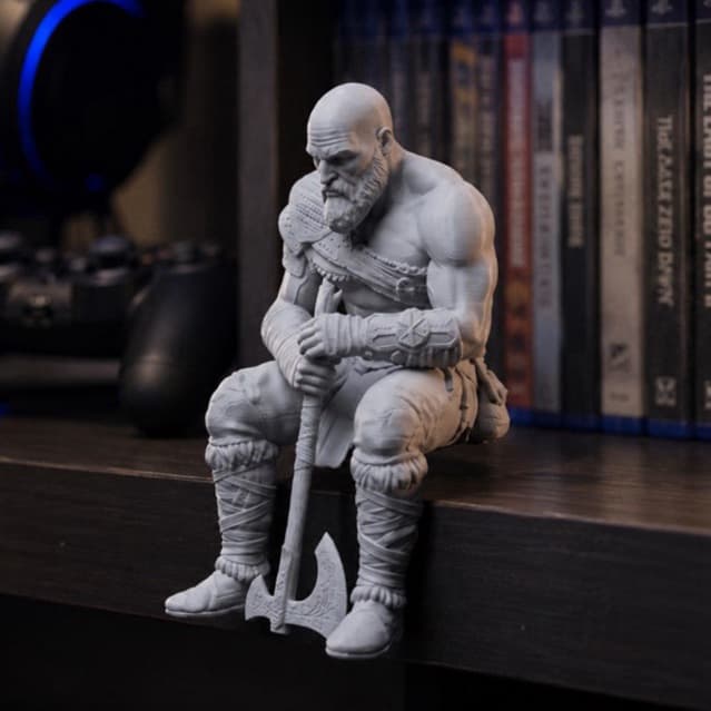 Kratos Sentado com Leviathan God of War| Estátua Miniatura 11cm  Action Figure Impressão 3D PLA Premium