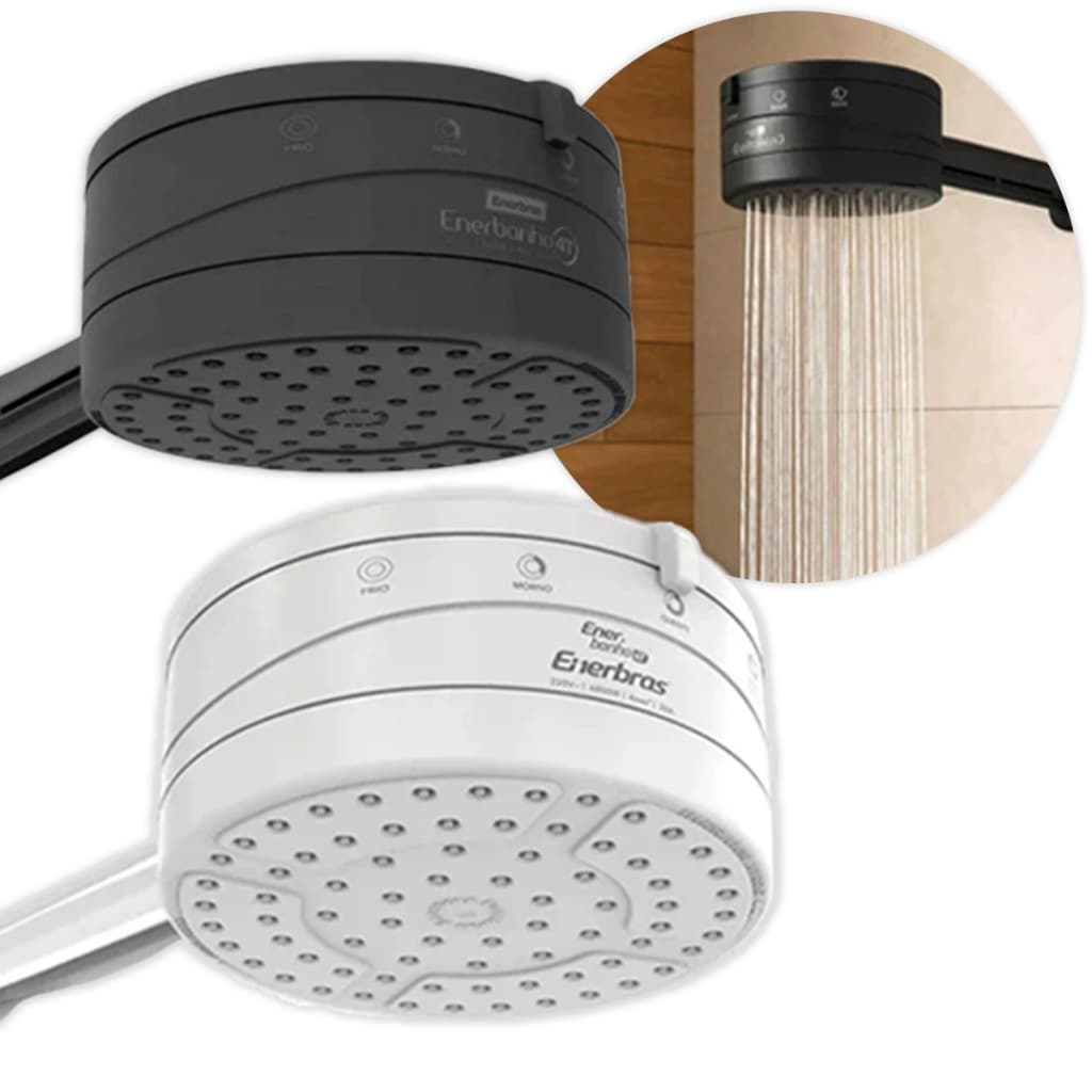 Ducha Chuveiro Elétrico Enerbanho 4 Temperaturas 110v ou 220V Branco e Preto Enerbras