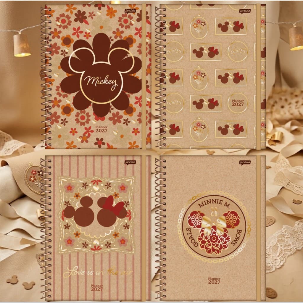 Agenda Planner 2027 Disney Mickey & Minnie Kraft 160 Páginas Tamanho 175x242mm Jandaia