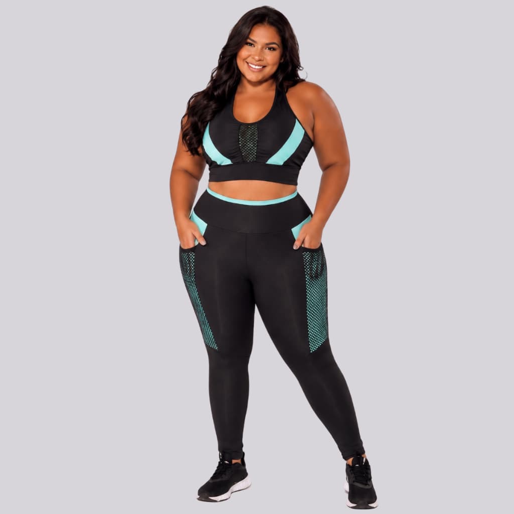 Conjunto Academia Top E Calça Plus Size Com Bolso Treino