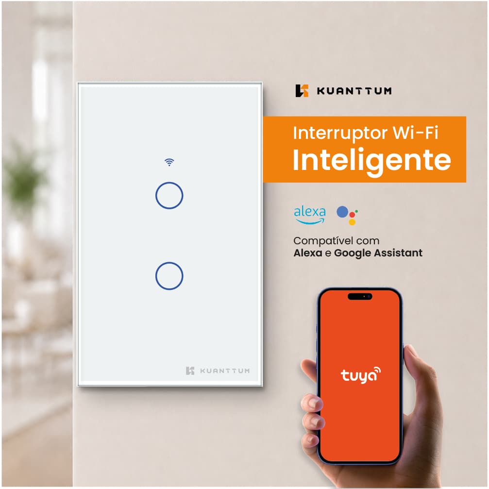 Interruptor Touch 2 Botões Wi-Fi Kuanttum TK1002B Branco