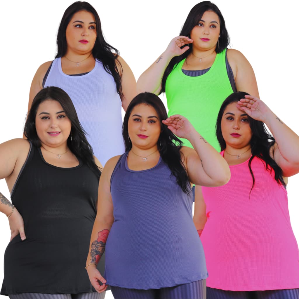 Kit 5 Regata Feminina Plus Size Dry Fit Academia Fitnnes Treino Ginastica Confortavel
