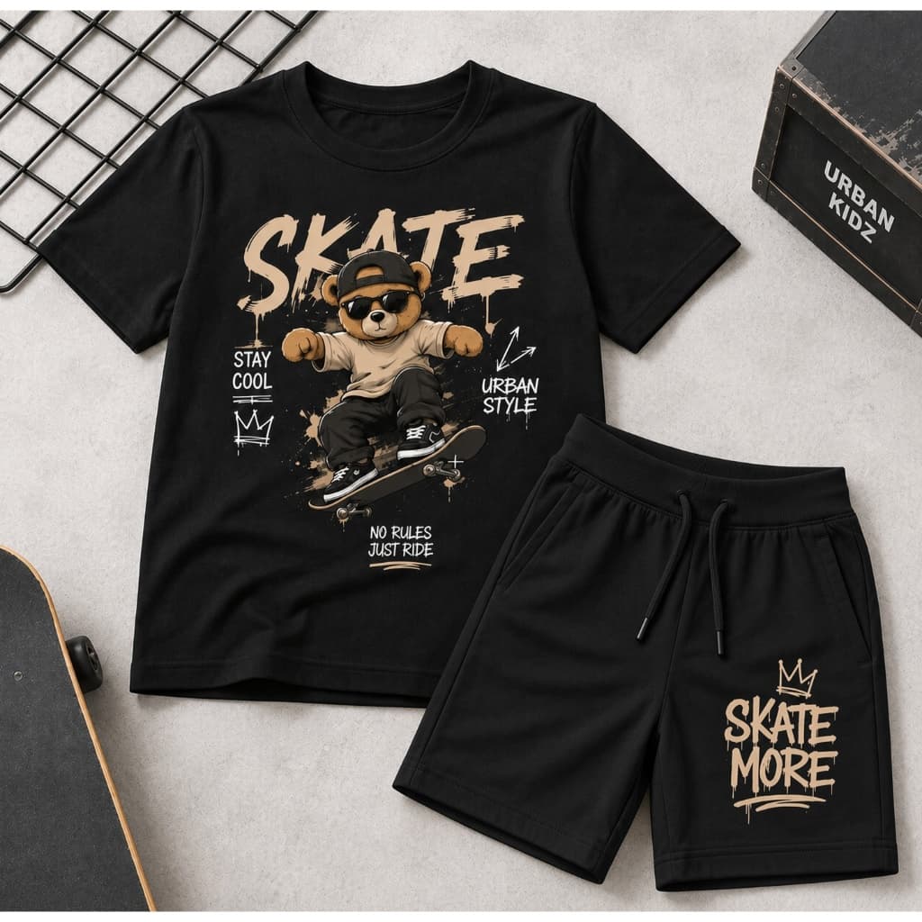 kit Conjunto Infantil Menino Camiseta e Short Roupa Criança Verão Casual skate street rua estiloso