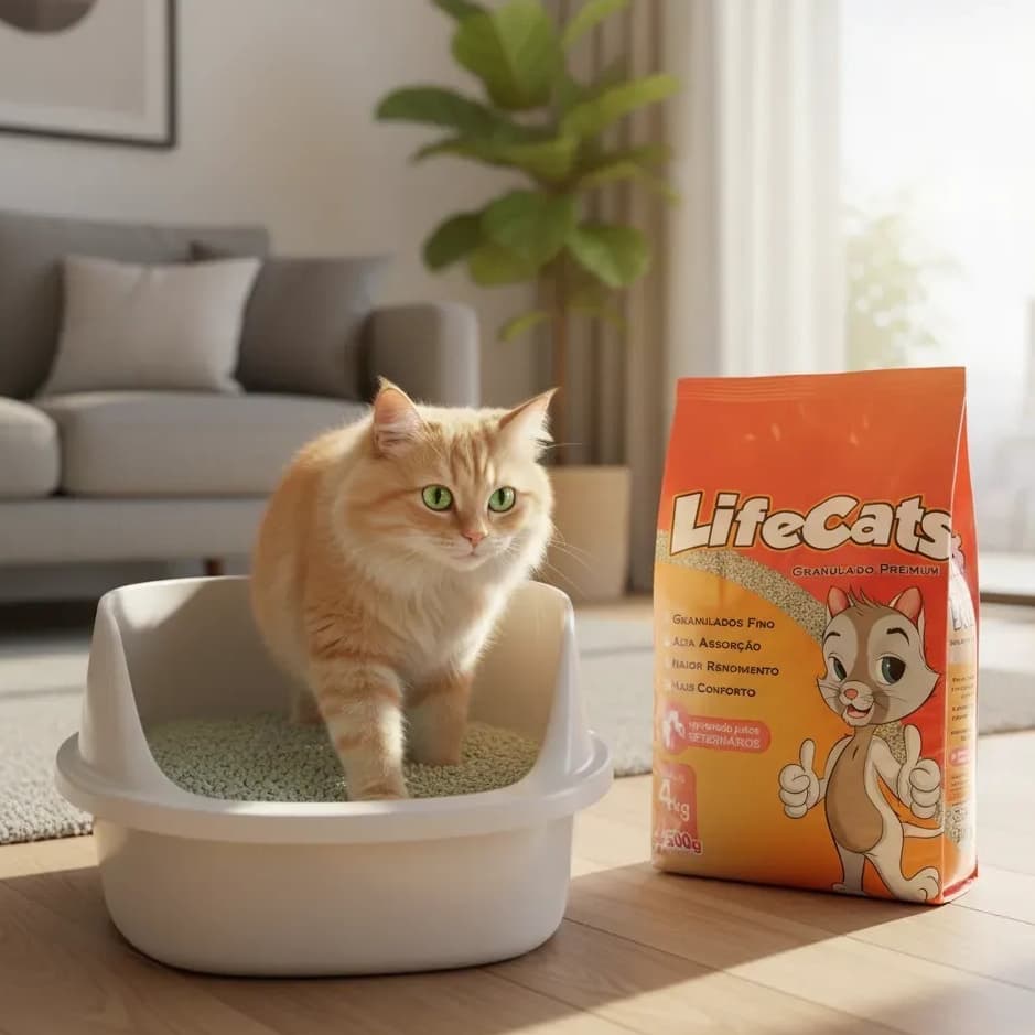 Areia,Granulado Sanitário LifeCats Premium 4kg + 500g Grátis Areia para Gatos Alta Absorção