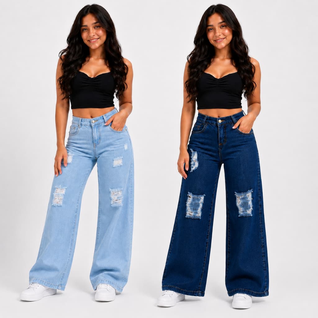 Kit 2 Calça jeans pantalona destroyed infantil juvenil feminina 10 ao 16 premium